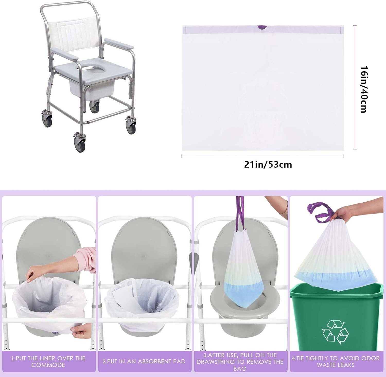 Commode Liners for Bedside Commode, Commode Toilet,Portable Toilet,100 Count ...