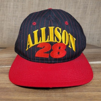 Vintage 90s Davey Allison 28 NASCAR Snapback Hat Black Red Pinstripe Racing Cap