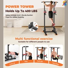 Power Tower Pull Up Dip Station Red Adjustable Home Gym Strength Training Bar