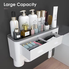 4 Pieces ABS Wall Mounted Toothbrush Holder with Toothpaste Dispenser Large Capa