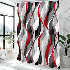 Red Grey Black Shower Curtain Modern Abstract Striped Waterproof 72x72 Inch