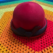60's Vintage Sears Fashion Millinery Red Black Felt Wool Bucket Bowler Hat