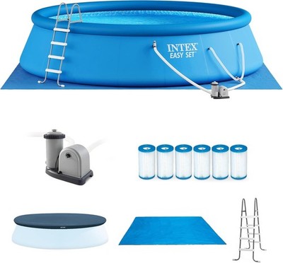 Above Ground Pool Set, 18ft x 48in Easy Set Inflatable w/ Pump, Ladder & Cover