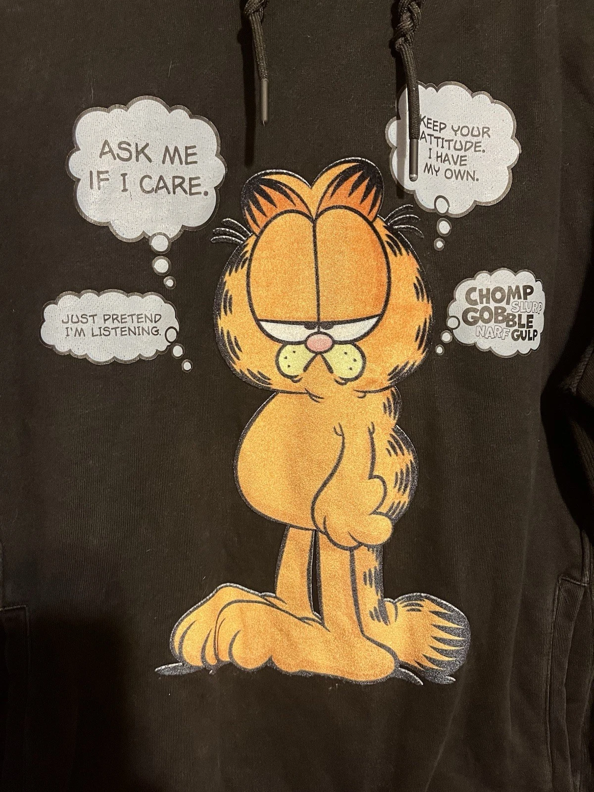 Garfield Quotes Hoodie Sweatshirt Small Nick 90s Black Cartoon Cat 2021