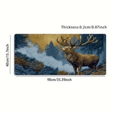 A Large Gaming Mouse Pad Featuring an Elegant Golden Deer Design in a Forest,