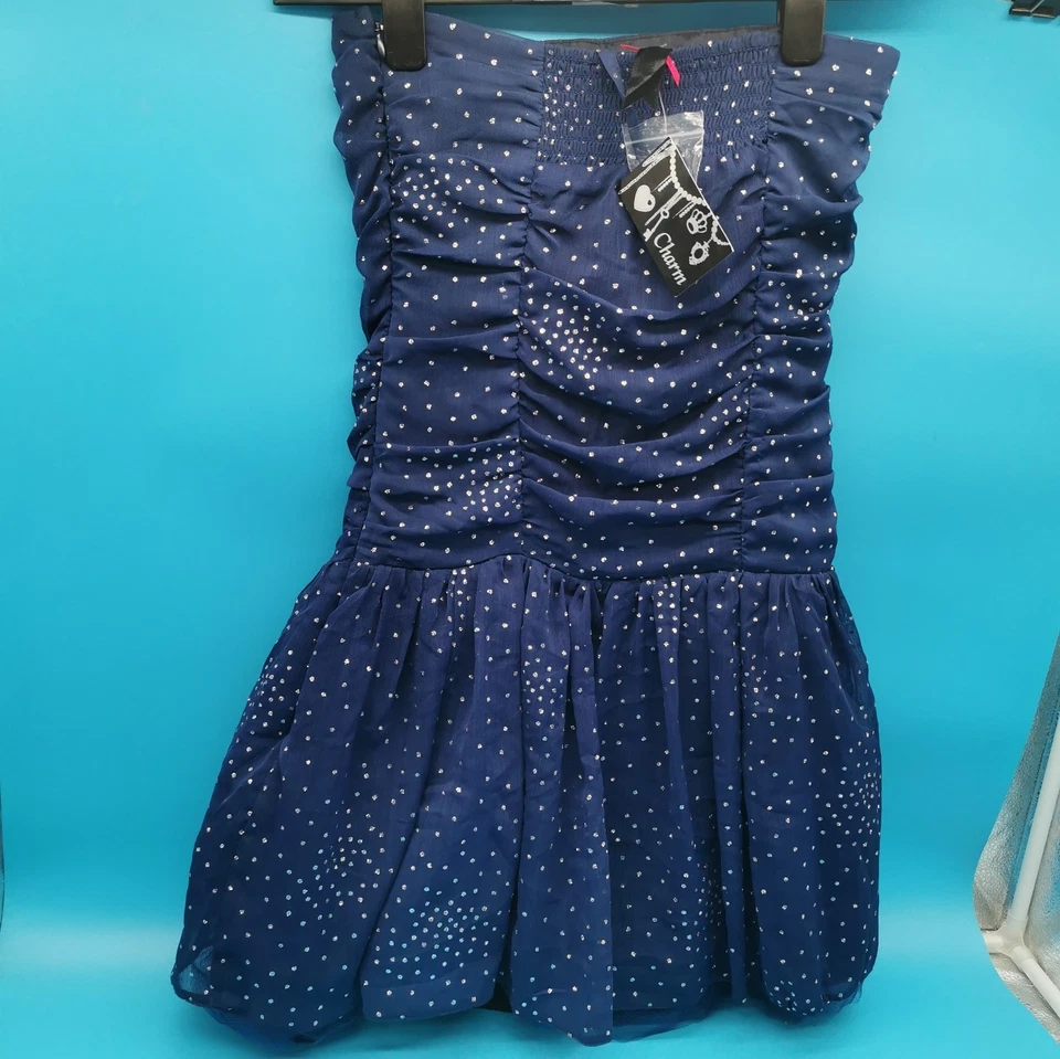 BHS Charm Girls Party Dress Age 14 Years Navy Blue Sparkle Bow Strapless NWT - Image 3 of 4
