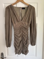 PrettyLittleThing Mushroom Beige Ruched Bodycon Dress – Size 4