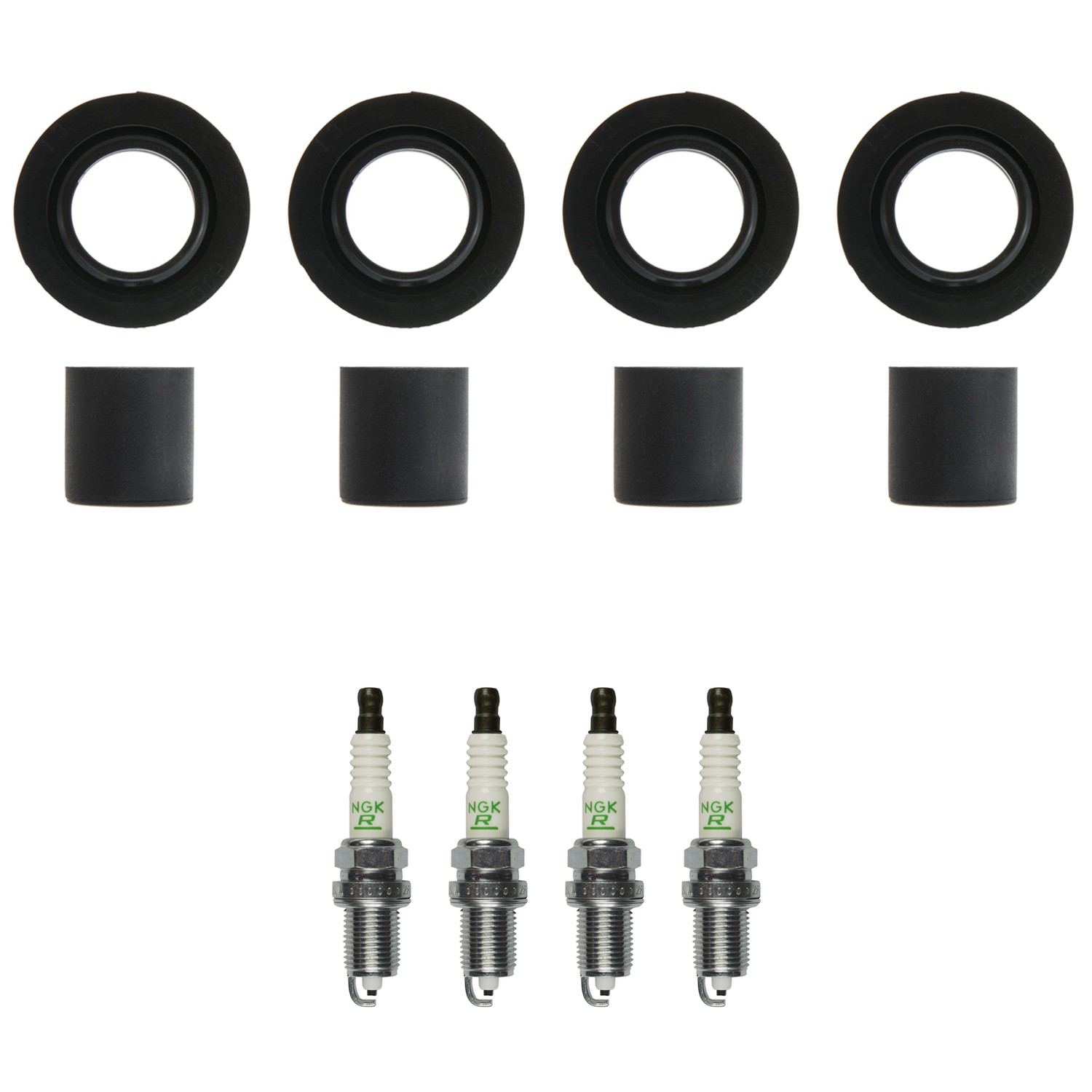 NGK 4 V-Power Spark Plugs 4 Coil Boots Kit for Honda Civic DX EX HX 1.7L L4 GAS