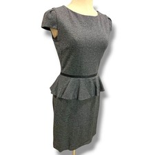 Size 4 Tahari Arthur S. Levine Gray Ponte Knit Peplum Waist Dress