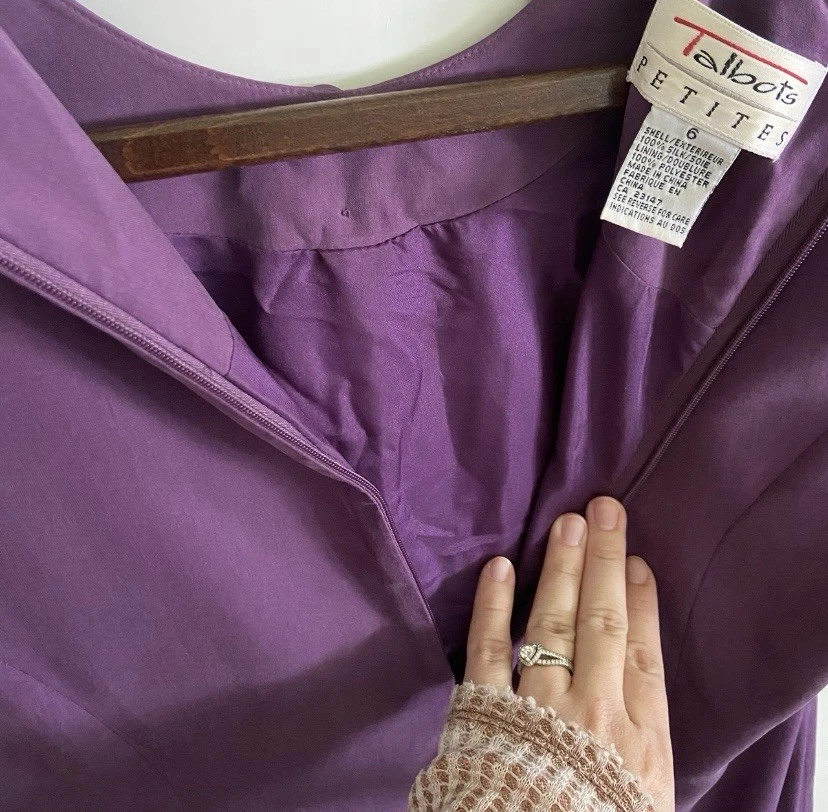 Vintage Talbots Petites Women’s Purple Solid Silk Midi Dress Size 6 - Image 4 of 4