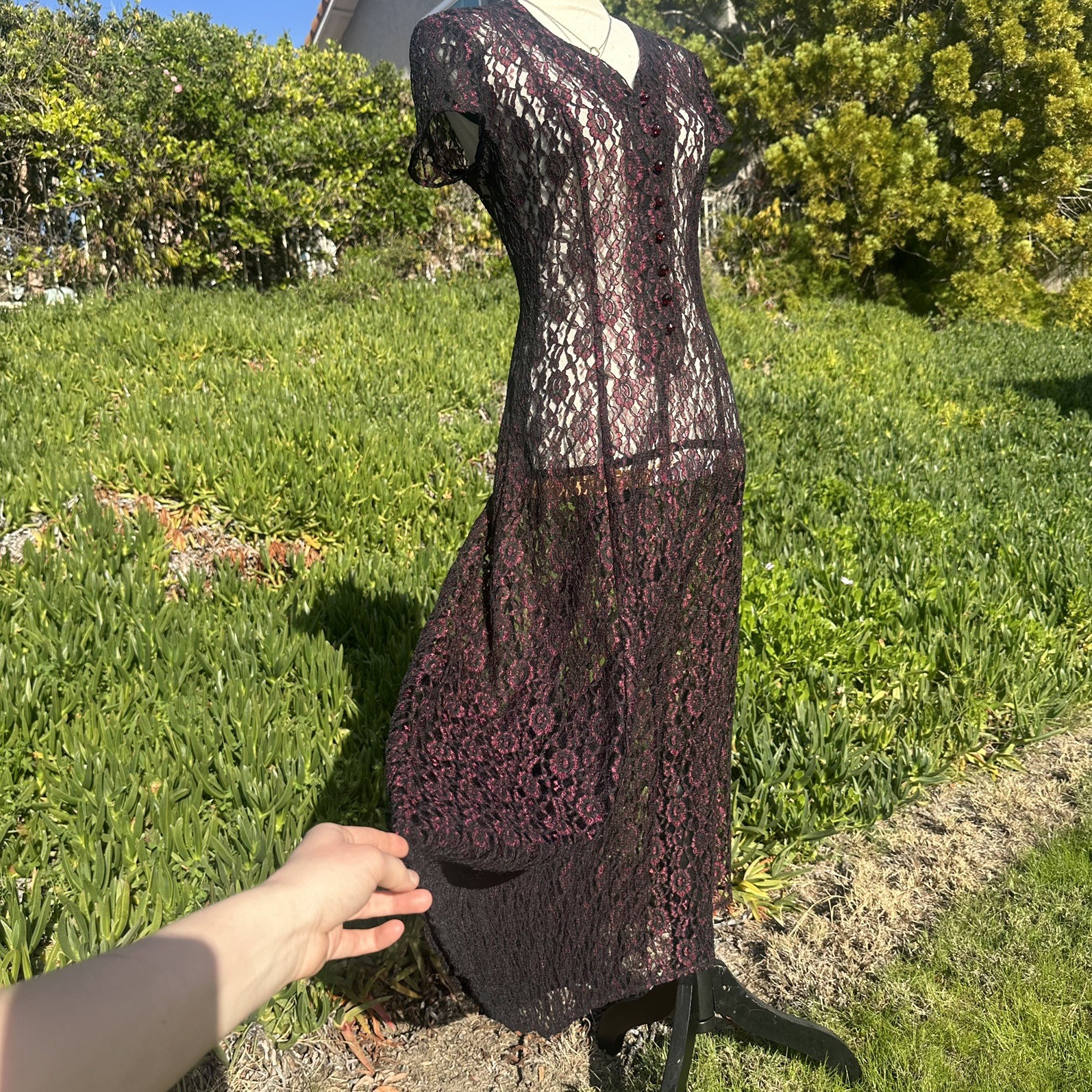 Vintage Gothic All That Jazz Burgundy Lace Maxi Dress