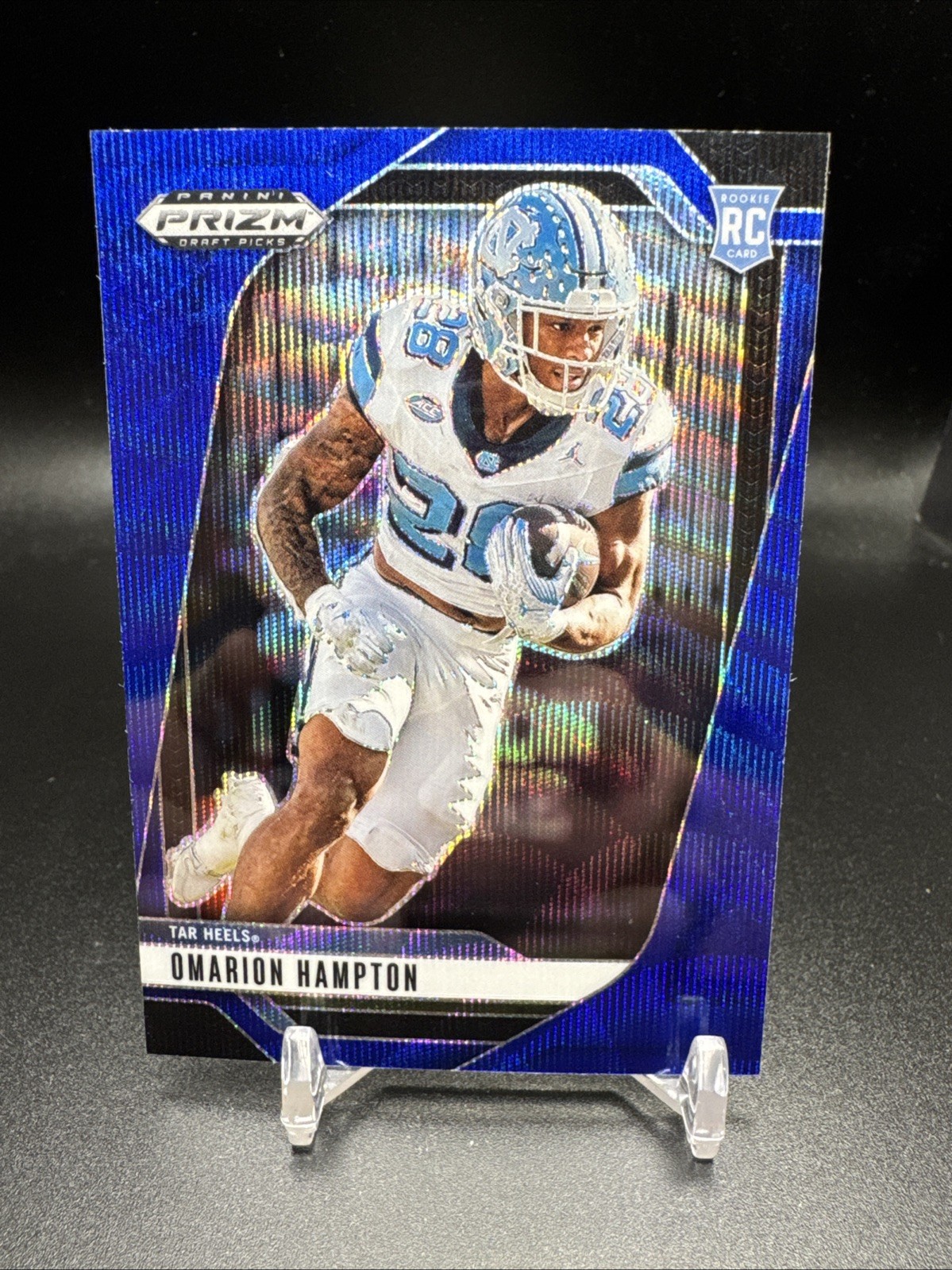 2025 Panini Prizm Draft Football Card #74 Blue Wave /299 Omarion Hampton Rookie