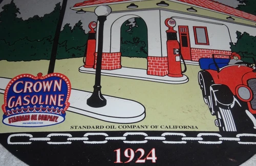 VINTAGE 1924 STANDARD OIL CALIFORNIA👩 WOMAN IN CAR GASOLINE PUMP PORCELAIN SIGN