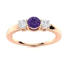 Round Natural Amethyst Art Deco Prong Three-Stone Ring Sterling Silver