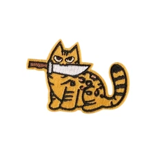 Cute Orange Cat Kitten with Knife Patch Funny Meme, Iron On/Sew On