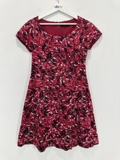 David Lawrence Dress Women 12 Red Floral A Line Knee Length Lined Linen Blend