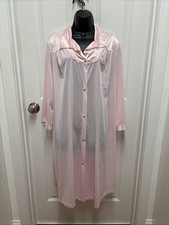 Vintage Vanity Fair Granny Core Robe Night Gown Pink Nylon Buttondown - Size XL