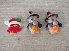 Lot 3 Hallmark Vtg Pins Cardinal Bears Brooch Christmas Halloween