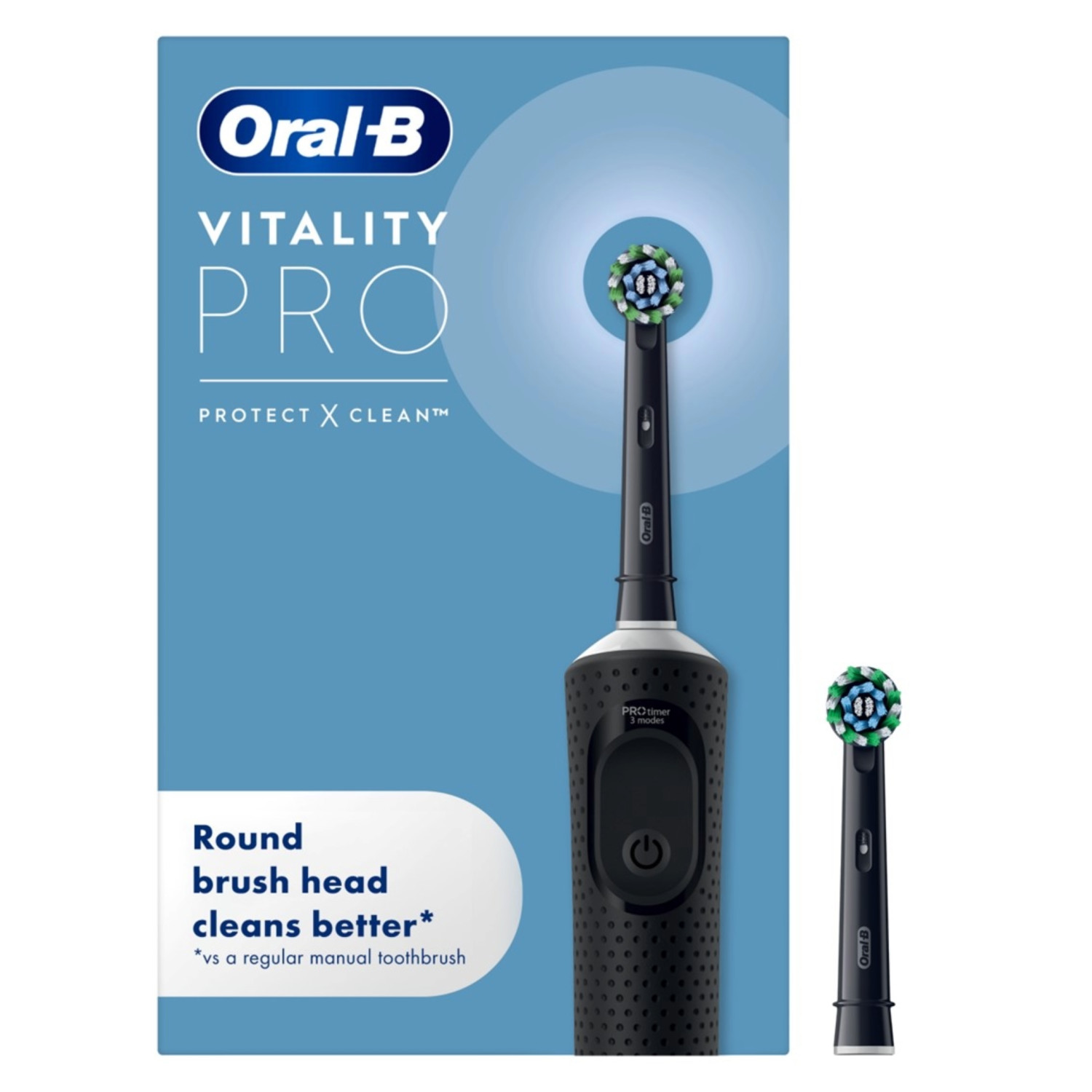 Oral-B Vitality Pro Black Electric Toothbrush Rechargeable with Smart Timer + 2