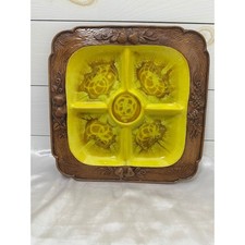 Treasure Craft Divided Serving Tray Yellow Excellent Lava Glaze Fruit MCM Retro
