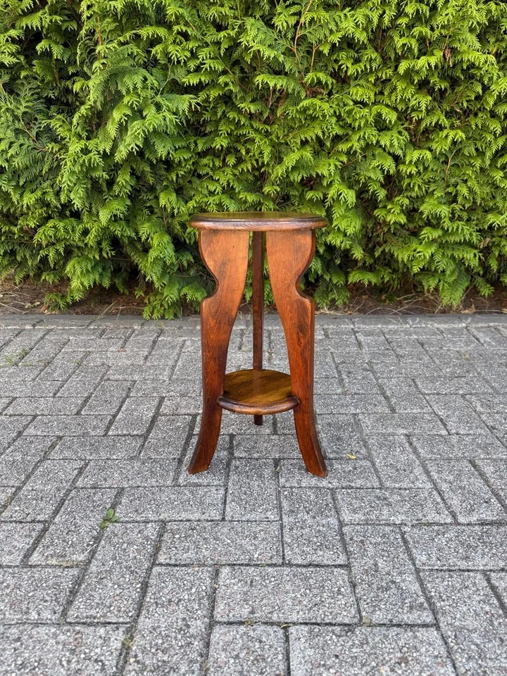 Mesa de plantas de madera vintage, soporte Art Deco holandés, estilo escolar Amsterdam, pequeña Foto 3 de 4