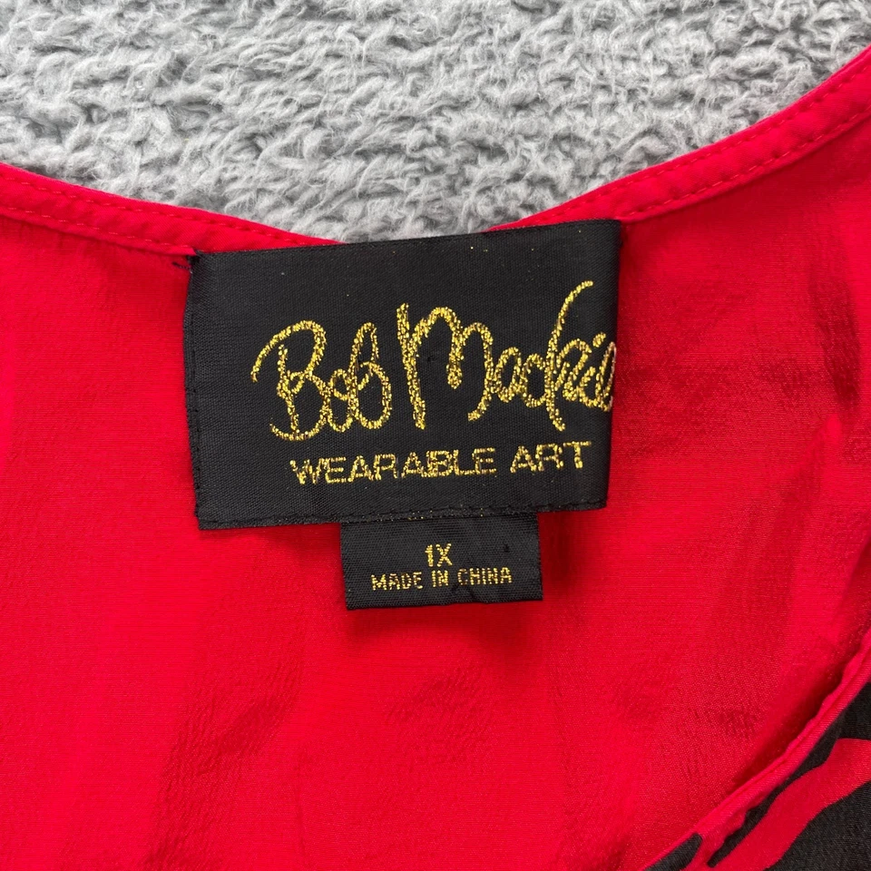 Top Bob Mackie vintage para mujer extra grande rojo sin mangas leopardo elástico cuello redondo Foto 3 de 4