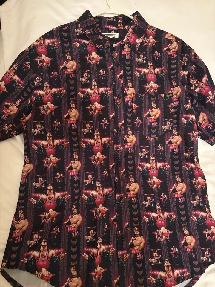 Camisa de manga corta Bret Hit Man Hart RSVTLS para hombre con botones talla XL WWE WWF Foto 2 de 2
