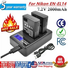 2 EN-EL14 2.0Ah Battery w/Dual Charger For Nikon D5500 D5600 D5300 D5200 D5000 K