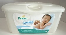 Pampers Sensitive Baby Wipes Flip-Top Dispenser Tub Container 64 Ct - EMPTY