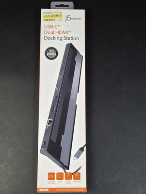j5create JCD542 USB-C Dual HDMI Docking Station USB 3.0 RJ-45 SD Black