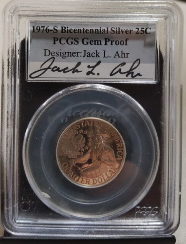 PCGS GEM PROOF 1976-S BICENTENNIAL SILVER QUARTER SIGNATURE SERIES ARTIST SIGNED