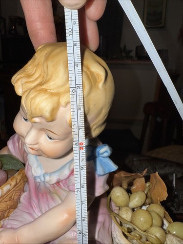 Antique Vtg Bisque Porcelain Sitting Girl w Basket Piano Baby Planter Vase RARE - Picture 12 of 14