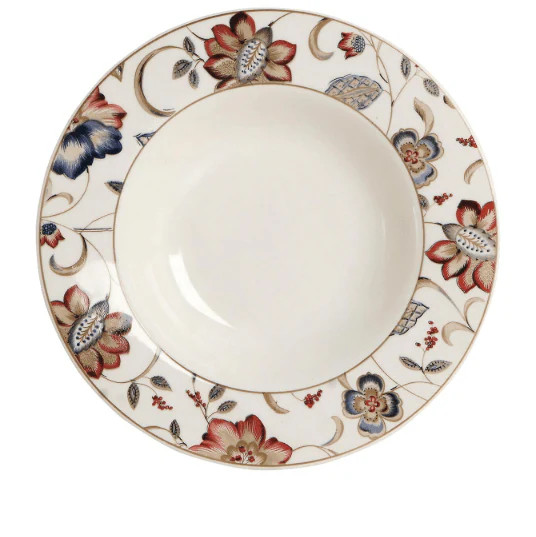 Assiettes creuses pour soupe et pâtes Jacobean Floral en porcelaine blanche