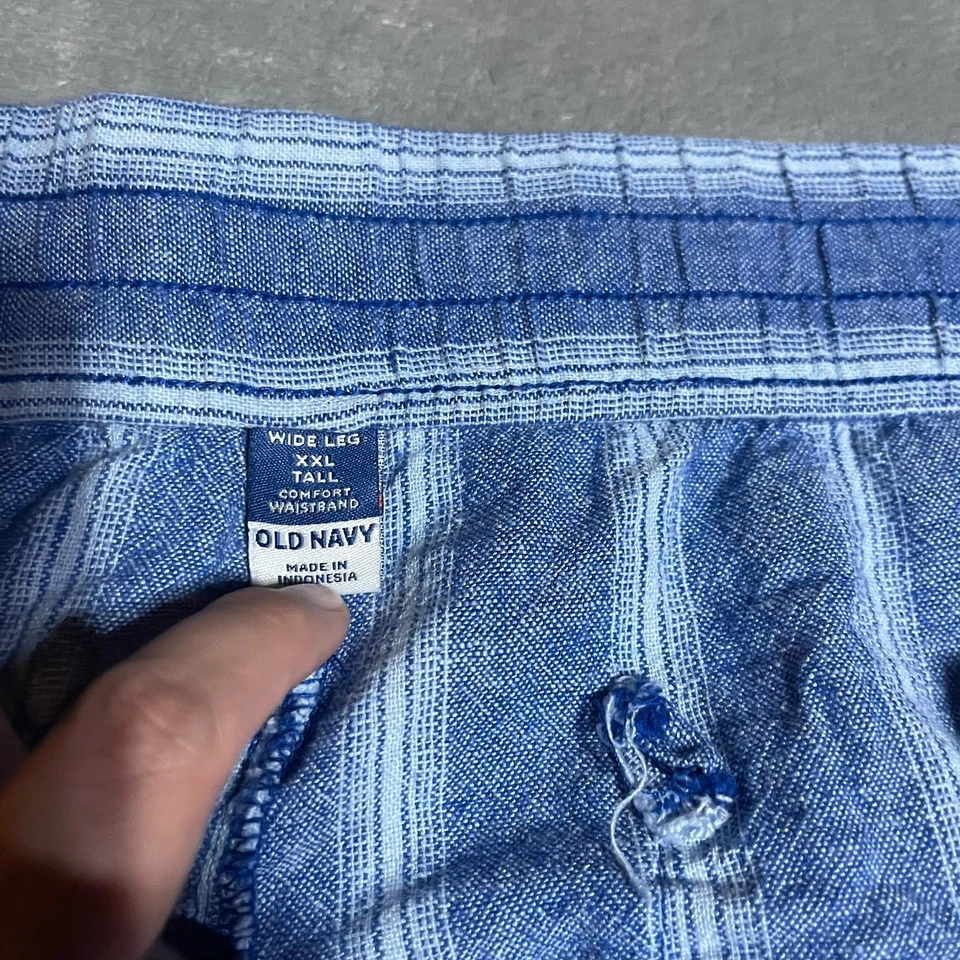 Pantalones antiguos azul marino para mujer XXL altos azules pierna ancha mezcla de lino tiro alto boho playa Foto 4 de 4