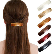 6 Pack 3.5" Skinny Curved Tortoise Shell Hair Barrettes for Thick Hair Acrylic F