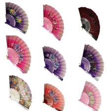 New Chinese Style Dance  Party Lace Silk Folding Hand Held Flower Fan Decor
