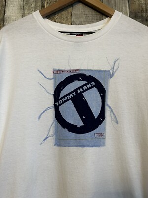 Vintage 90s Tommy Jeans Deadstock Graphic Tshirt Large NWOT White 