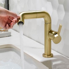 Brushed Gold Rotary Pull Out Type Brass Basin Sink Faucet Luxury Mixer Tap