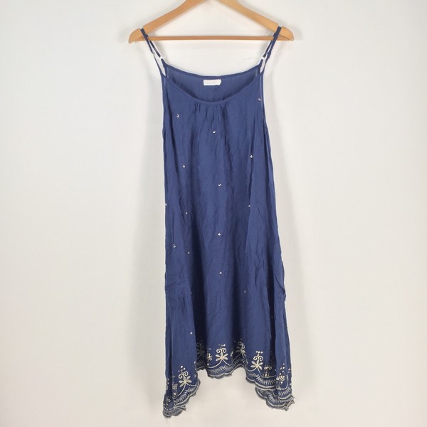 Kalypso7 womens slip dress size S navy blue sleeveless round neck 067847