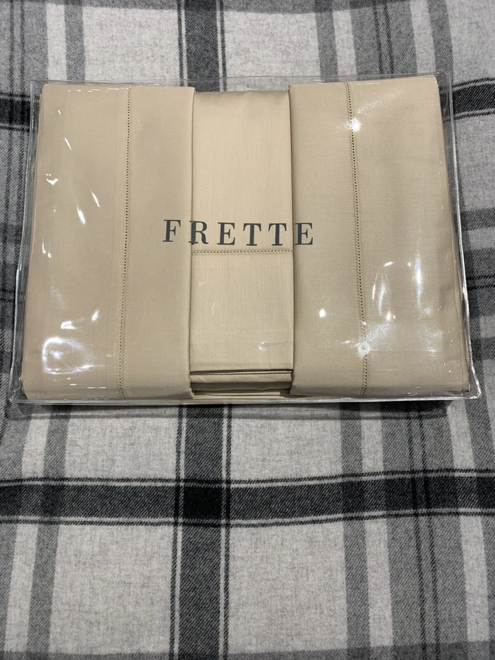 FRETTE MONZA QUEEN 4 PIECE SHEET SET SATEEN SAND BEIGE NEW WITH TAGS $700