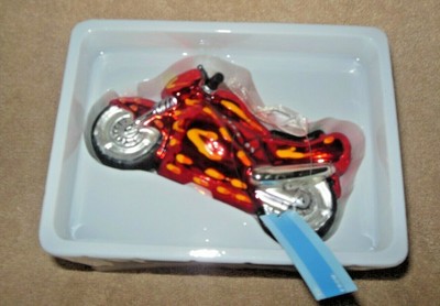 WHEELIES LARGE BLOWN GLASS MOTORCYCLE RED  CHRISTMAS ORNAMENT NEW IN BOX