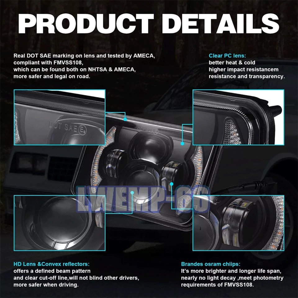 4x Faros LED de haz alto bajo para Kenworth W900 T800 para Peterbilt 357 378 4x6" Foto 3 de 4