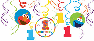 1st Birthday Elmo Swirl Decorations,Sesame Street Elmo Turns One Swirls 12ct.