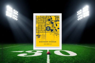 Michigan Wolverines Stadium Location Map Print NCAA Stadium Art Poster Decor
