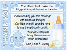 20 BLUE ELEPHANT BABY SHOWER THANK YOU CARDS W/ENVELOPES