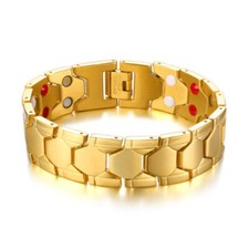 Gold Pure Stainless Steel Magnetic Therapy Bangle Mens Bracelet 18mm 8.4''