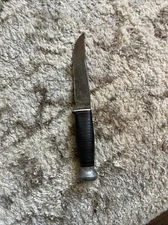Vintage Kinfolks USA Fixed Blade Fighting Knife Leather Handle -NO SHEATH.
