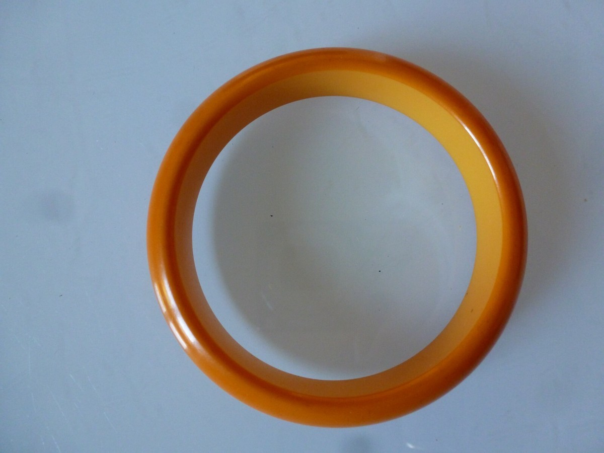 Bracelet En Bakélite Jaune Ambrée - Occasion, Bijou Vintage Sans Marque