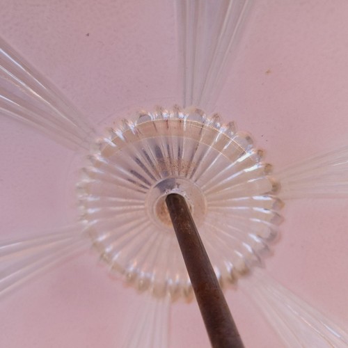Vintage Pink & Clear Glass Ceiling Light Fixture Cover 10.5" Floral Design & Rod - Picture 9 of 20