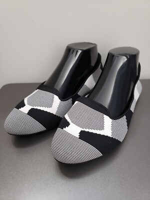 Skechers Cleo Sherlock Womens 7.5 W Black White Abstract Slip-On Ballet Shoes